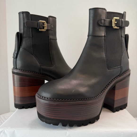 See By Chloe Bryn Platform Black Leather Ankle Boots Size 38.5 - Picture 1 of 11